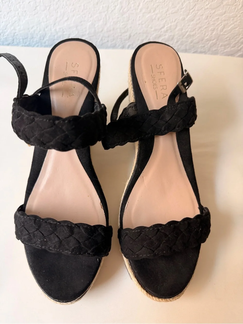 SFERA Black Braided Espadrille Wedge Sandals | Platform Summer Shoes